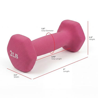 Sunny Health & Fitness Neoprene Coated Hex Shaped Dumbbell Non-Slip Fitness Weights for Home Gym Exercise, Full Body Workout Strength Building, Weight Loss, Sold in Pairs - Sizes - 2LB, 5LB, 8LB, 10LB