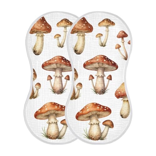Cute Mushroom Muslin Burp Cloths 1 Pack - Extra Large 22"x11", 4-Layer Soft Absorbent Cotton, Waterproof Backing, Baby Drool Rags for Newborn