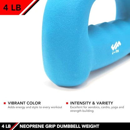 JFIT Neoprene D Grip Dumbbells - Single Weights 1LB-5LB - Premium Non-Slip, Hand Weights, Ergonomic Design - style: 4 Pound