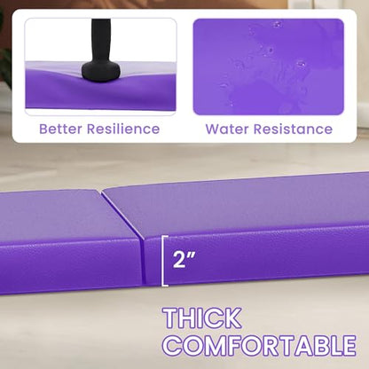 Fitvids Folding Exercise Gymnastics Mat for Tumbling, 2'x6'x2" Gym Workout Mat with Carrying Handles High-Density Anti-Tear Portable Fitness Aerobics Mats for Home Gym Yoga Pilates MMA Core Training