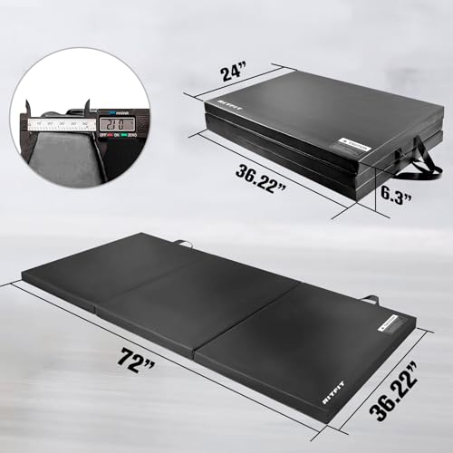 RitFit Upgraded Folding Exercise Mat, 2 Inch Thick Gymnastics Mat - color: Black(3' x 6')