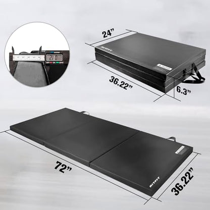 RitFit Upgraded Folding Exercise Mat, 2 Inch Thick Gymnastics Mat - color: Black(3' x 6')