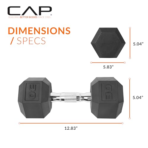 CAP Rubber Coated Dumbbell Weights, Free Weights for Home Gym Strength Training, Anti-Roll Hex Dumbbells with Black, Chrome & Comfort Grip Handles, Pairs & Sets - size: 30 lb - Pair, style: Chrome Handle