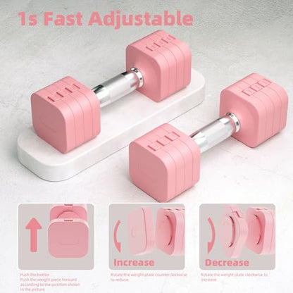 20LB Adjustable Dumbbell Set, 10lb Dumbbells Set of 2, 5 in 1 Free Weights Set, Each 4lb 6lb 8lb 10lb for Women & Men for Home Gym Exercise Workout Strength Training Equipment - color: Pink