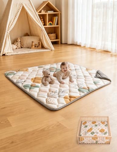 Dessports Baby Play Mat for Floor, 47x47 Thick Washable Foldable Tummy Mat - size: 47x47in