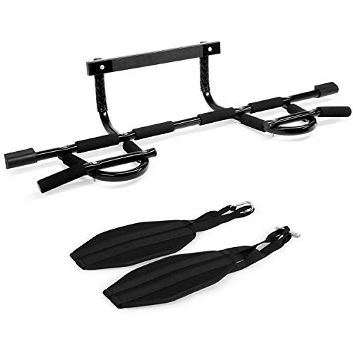 Yes4All Heavy Duty Wall Mounted Pull Up Bar, Over Door Pull Up Bar for Doorway, Multi Grip Chin Up Bar, Sturdy Strength Training Bars & Durable Gym Bar for Home Exercise - style: Combo Chin Up Bar + Ab Straps