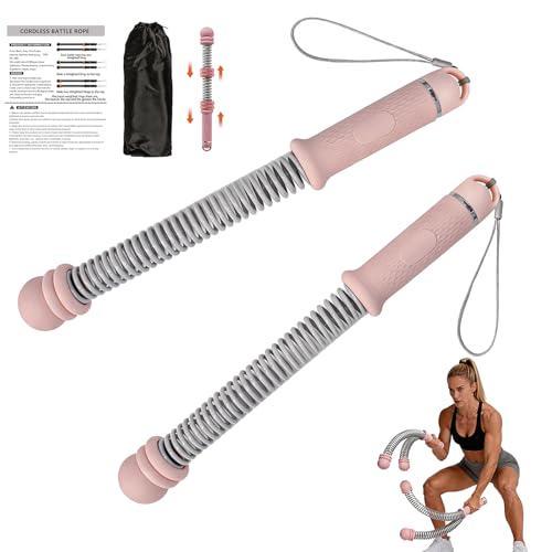 Portable Weighted Ropeless Battle Ropes, Non-Slip Handle Adjustable Battle Rope with Carrying Bag, Exercise Equipment for Beginners and Advanced Users Small Space Low-Impact Aerobic Training - size: LIGHTPINK