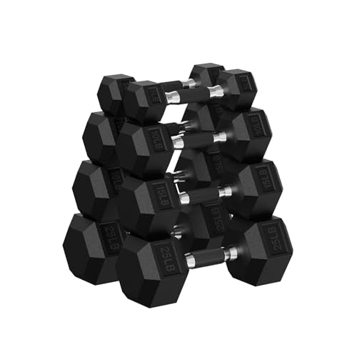 Hex Dumbbell Sets, 90-640 lb Rubber Encased Exercise & Fitness Dumbbells Set, Hand Weight for Strength Training, Weight Dumbbells - size: 110 lb Set (Pair of 5, 10, 15, 25 lb)