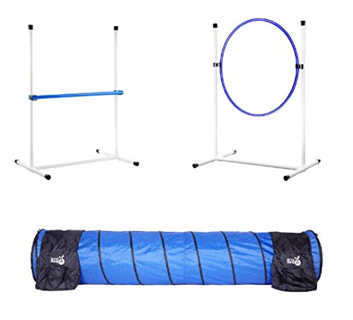 3 Piece Essential Dog Agility Equipment Set | Agility Jump | Tire Jump | 10’ Tunnel with Sandbags