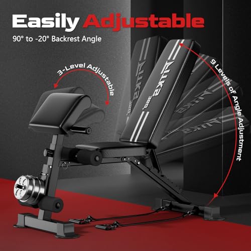 3-in-1 Adjustable Weight Bench with Leg Extension & Preacher Curl, Heavy-Duty 700LB Foldable Utility Bench for Full Body Workout, No-Installation Portable Incline/Decline/Flat Strength Training Bench for Home Gym