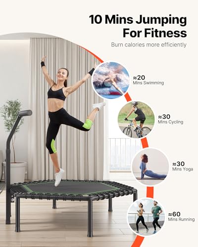 VEVOR 54.5 Inch Mini Trampoline, 450 lbs Max Load Fitness Rebounder, Stable & Quiet Small Trampoline with 3 Levels Height Adjustable & Foam Handle, Exercise Rebounder for Adults Indoor/Garden Workout