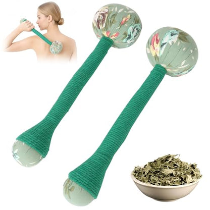 2PCS Long Size Lymphatic Drainage Hammer, Manual Body Massage Hammer, Anti Slip Longer Handheld Herbal Massage Hammer with Two Ends for Back Pain Relief (Light Green) - color: Light Green+light Green