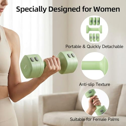 Lightweight Adjustable Dumbbell Kettlebell Set - 4 in 1 Free Weight Set with Kettlebell Grip Converter, Each 2.2 3.3 4.4 5.5lb Quick Change Weight Women Dumbbell Set for Small Spaces Home Gym - color: Dumbbell Green