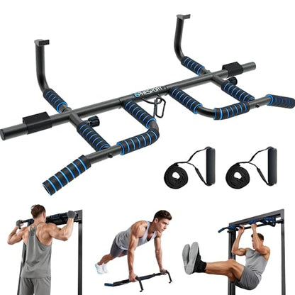 2026 Multifunctional Pull Up Bar for Doorway – US Patented Design, Foldable, No Drilling or Slipping, Multi-Grip Bar with Resistance Band Hooks, Commercial Alloy Steel, Large PVC Pads, 440 lbs Capacity