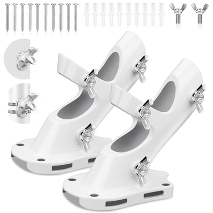 Flag Pole Brackets for House, REERON 2-Positions Metal 1" Flagpole Holder Mounts, Aluminium Rustproof Outside Flag Pole Wall Porch Mounting Bracket with 3 Fixed Holes & Steel Hardwares (White-2 Pack)