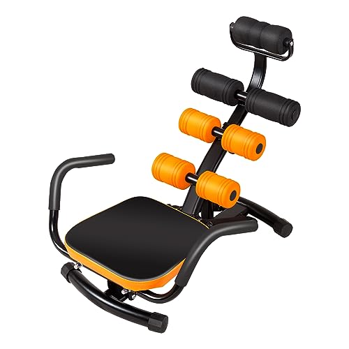 Ab Workout Machine, Height Adjustable Ab Rocker Trainer w/Ergonomic Curved Back, Cushioned Seat, Strong Spring Boost for Core Strength Training, Compact Sit Up Machine for Home Gym