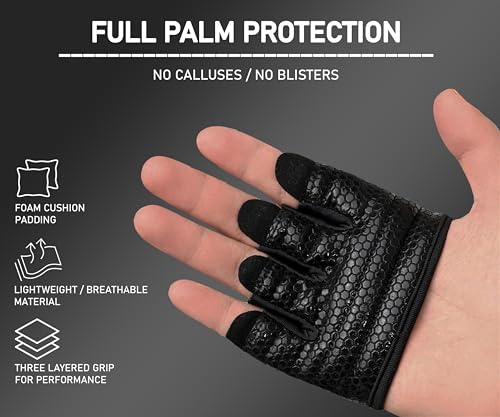 FITNESS FORCE Workout Gloves for Men & Women Partial Weight Lifting Gloves Non-Slip Gym Gloves Lifting Grip Calluses Guard Fingerless Exercise Gloves with Full Palm Protection