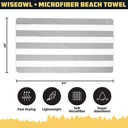 Wise Owl Outfitters Microfiber Beach Towel (7x4 ft) – Extra Large 84"x48", Quick Dry, Lightweight and Sand Free for Adults at the Beach, Pool, Gym, Yoga, or for Travel and Outdoor Use