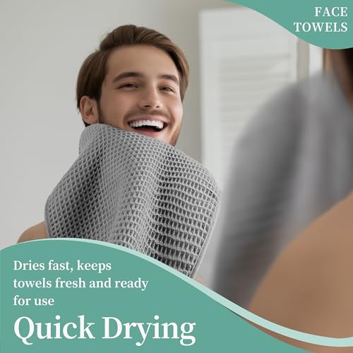 MICROFI Microfiber Waffle Face Towels, 2 Pieces, Soft, Absorbent, Fast Drying, Lint Free 430 GSM (Gray) - color: Gray
