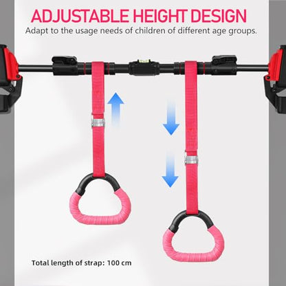 ’s Gymnastics Rings Set 2 Pairs with Adjustable 1m Straps, Blue and Red Gym Rings for Indoor Fitness Training and Gymnastics Bars, Pull-up and Strength Workout Equipment
