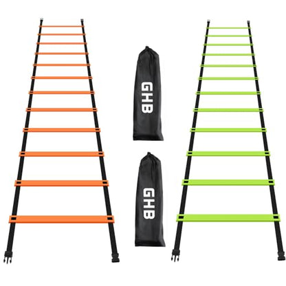 GHB Pro Agility Ladder 2 Pack Agility Training Ladder Speed 12 Rung 20ft with Carrying Bag (Orange and Green)