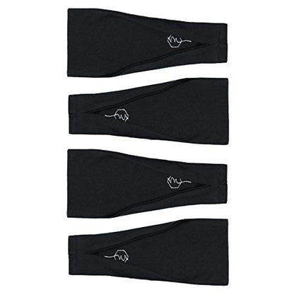 4" Wide Workout Headbands for Women (4 Pack) – Non-Slip Sweatbands for Gym, Running & Yoga - color: Black