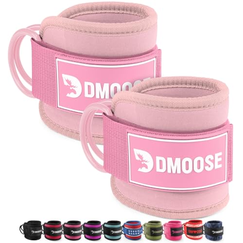 DMoose Fitness Ankle Strap for Cable Machine - One Size Fit with Premium Padding Cuffs, Ankle Bands for Working Out, Booty Workouts, Leg Extension, Hip Abductors, Kickbacks & Lower Body Exercises - color: Bubblegum Pink - Pair
