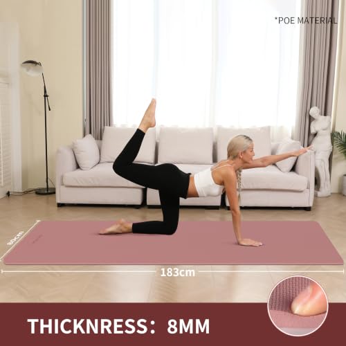 Extra Wide & Thick 8mm Yoga Mat, 72"x31.5" - color: Dull Pink