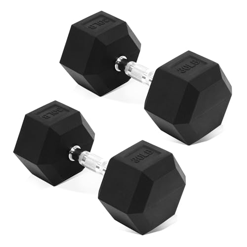 Fitvids Hex Dumbbells Rubber Coated Hand Weights for Exercises and Fitness Home Gym, 5-50 LB Pair - style: 30LBS Pair