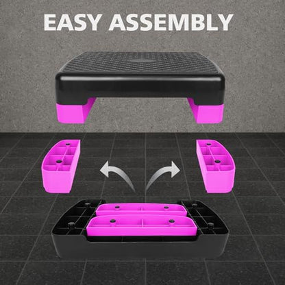 18'' Adjustable Aerobic Step Platform, Adjustable Fitness 4-6in Exercise Stepper Workout with 2 Risers, Aerobics Stepper Workout Stepper for Home Gym Cardio Strength & Training