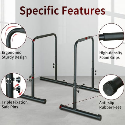 Power Tower Dip Station Pull Up Bar Stand Adjustable Height Heavy Duty Multi-Function Fitness Training Equipment