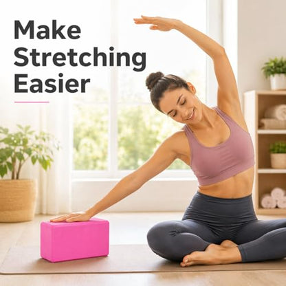 High Density EVA Foam Yoga Block Support and Stability for Stretching, Workout, Pilates at Home and Gym - color: Pink