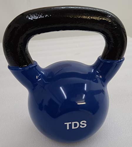 TDS -30 lb. Vinyl Coated ON CAST Iron Kettlebell: with Wide Smooth Handle and Flat Bottom for Stability.