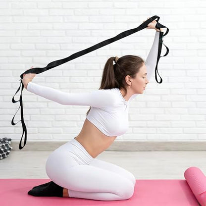 2-in-1 Non-Elastic Yoga Stretch Strap Set – 10-Loop Stretch Strap + 8 ft Yoga Strap with D-Ring, Durable Stretch Bands for Physical Therapy, Flexibility Training, Yoga, Pilates & Hamstring Stretching