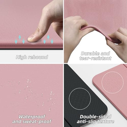 Foldable Yoga Mat 75"x31.5"x0.24" - Extra Large Lightweight TPE Exercise Mat, Double Non-Slip for Pilates, Home Workouts & Outdoor Use - color: Pink-black