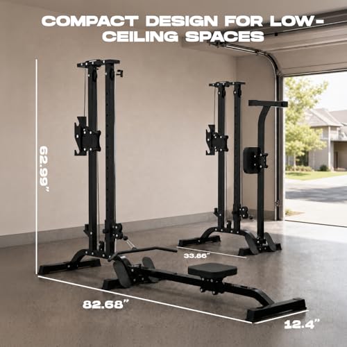 CR63 Foldable Cable Machine for Home Gym, 330LBS LAT Pulldown & Low Row Machine, Freestanding Compact Pulley System, Space-Saving Home Gym Equipment