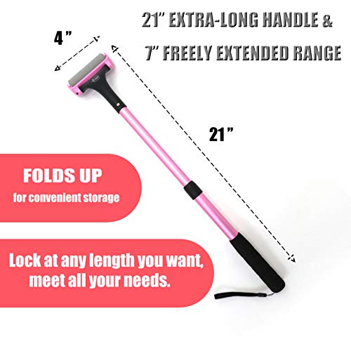 EASACE Lotion Applicator for Back & Body, Long Handle 21.5inch Adjustable Lotion Roller with 2 Replacement Roller for Back self(Pink) - color: Pink