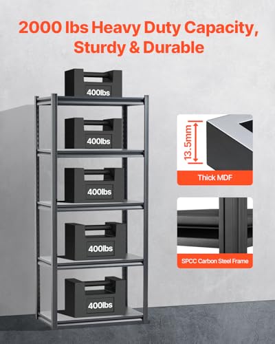 VEVOR Storage Shelves, 2000 lbs, 5 Tier Garage Storage Shelving, 18" D x 32" W x 72" H Adjustable Metal Shelves for Garage Shelves Utility Rack Shelf, Ideal for Kitchen, Warehouse, Basement, Black - size: 18" D x 32" W x 72" H