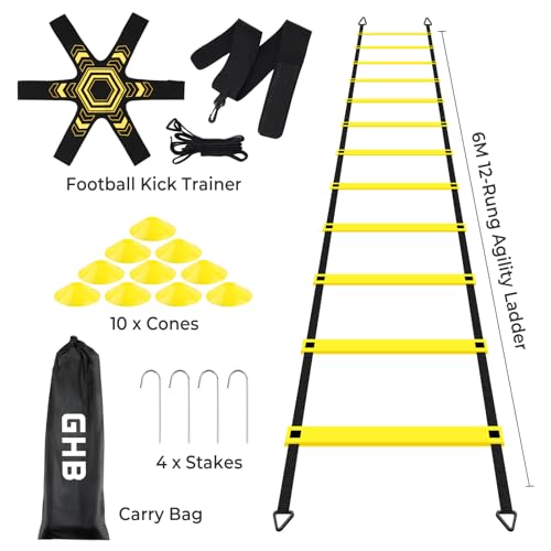 GHB Pro Agility Ladder Soccer Kick Trainer Set 20ft - color: Yellow
