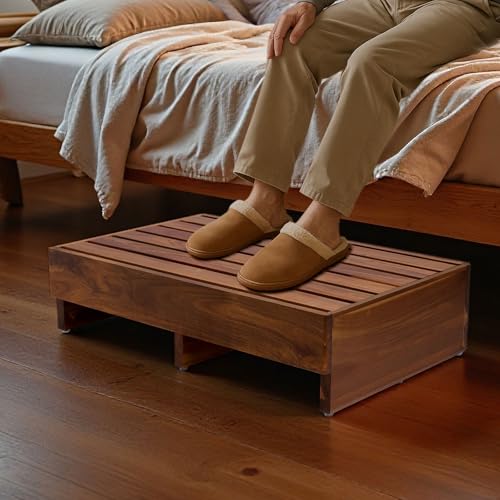Acacia Wood Step Platform (25'' L x 16'' W x 6.5'' H, No Assembly Required), Outdoor Steps with Non-Skip Pads for Seniors, Wooden One Step Stool for Bed, Stair, Bathroom, Kitchen, Garden