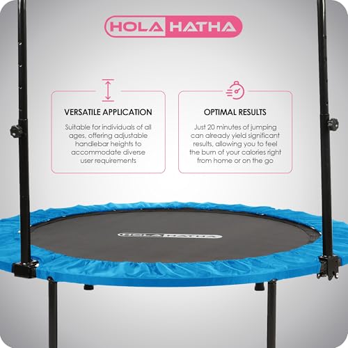 Portable Foldable Mini Trampoline Fitness Rebounder with 5 Level Adjustable Handle, Supports up to 440 Pounds, 48-Inch, Blue