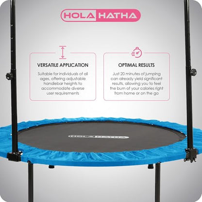 Portable Foldable Mini Trampoline Fitness Rebounder with 5 Level Adjustable Handle, Supports up to 440 Pounds, 48-Inch, Blue