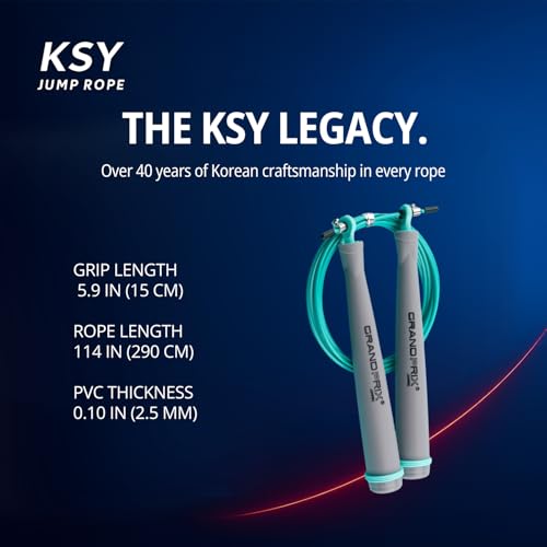 Jump Rope for Men and Women (Grand Prix Ultra Speed Series) – Adjustable Wire Rope for CrossFit, Boxing, and Fitness Training – Smooth, Fast, Tangle-Free Rotation (Made in Korea) - color: Gray/Mint