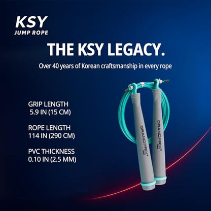 Jump Rope for Men and Women (Grand Prix Ultra Speed Series) – Adjustable Wire Rope for CrossFit, Boxing, and Fitness Training – Smooth, Fast, Tangle-Free Rotation (Made in Korea) - color: Gray/Mint
