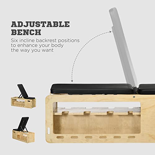 Soozier Adjustable Weight Bench, Workout Bench with Storage Rack Resistance Rope, Incline Bench Weight Lifting Equipment for Home Gym Arms & Chest Strength Training
