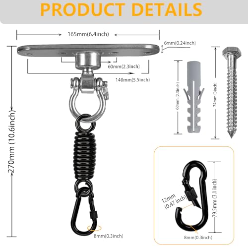 4-Hole Heavy Bag Hanger with 360° Rotation Wall/Ceiling Wood Beam Mount for Aerial Yoga Swing, Hammock, Resistance Band & Body Weight Strength Training Systems - size: With a spring