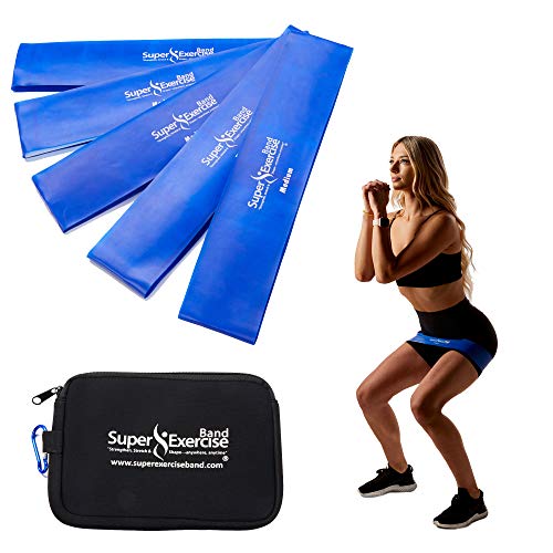 USA 14" x 3" Extra Long Latex Free Mini Loop Bands in 3, 5, 10 Pack Sets. 10 Strengths for Resistance Training, Stretching, Yoga, Toning. Plus an Exclusive iPhone App and E-Book. - color: l. Blue MEDIUM Loop Band 5 Pack