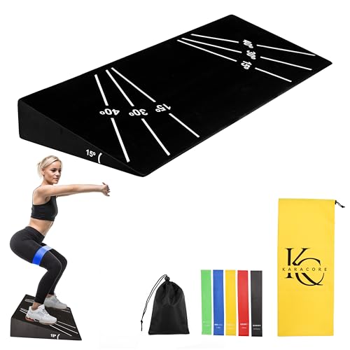 Squat Wedge 15°-40° Slant Board with 5 Resistance Bands - Extra-Wide, Non-Slip Board for Deep Squats & Calf Stretching - 1000lb Capacity