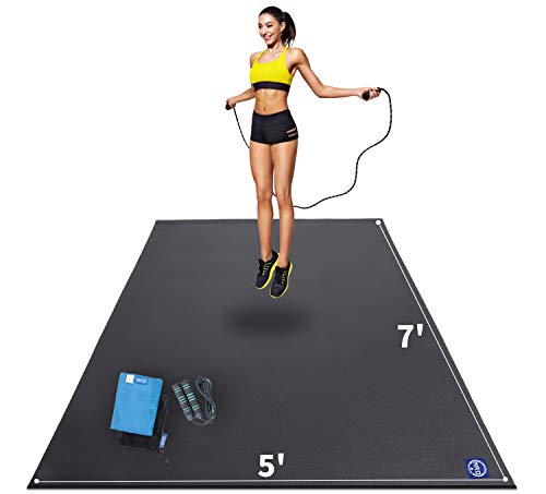 MRO Extra Large Exercise Mat 12'x7'/9'x7'/7'x7'/7'x5'(7mm), High-Density Workout Mats for Home Gym Flooring, Non-Slip, Extra Thick Durable Cardio Mat, Ideal for Plyo, MMA, Jump Rope - Shoe Friendly - color: Black, size: 7*5 FT