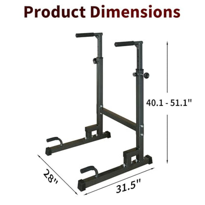 Adjustable Dip Bar Station with Detachable Bench, Heavy Duty Steel Dip Stands for Home Gym, Height Adjustable Parallel Bars for Dips, Push Ups, L-Sits, Strength Training, Black